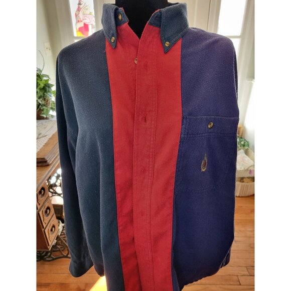 Bugle Boy Vintage 90s Red/Blue/Green Color Block Button Up Shirt L Preppy Retro - Picture 3 of 8